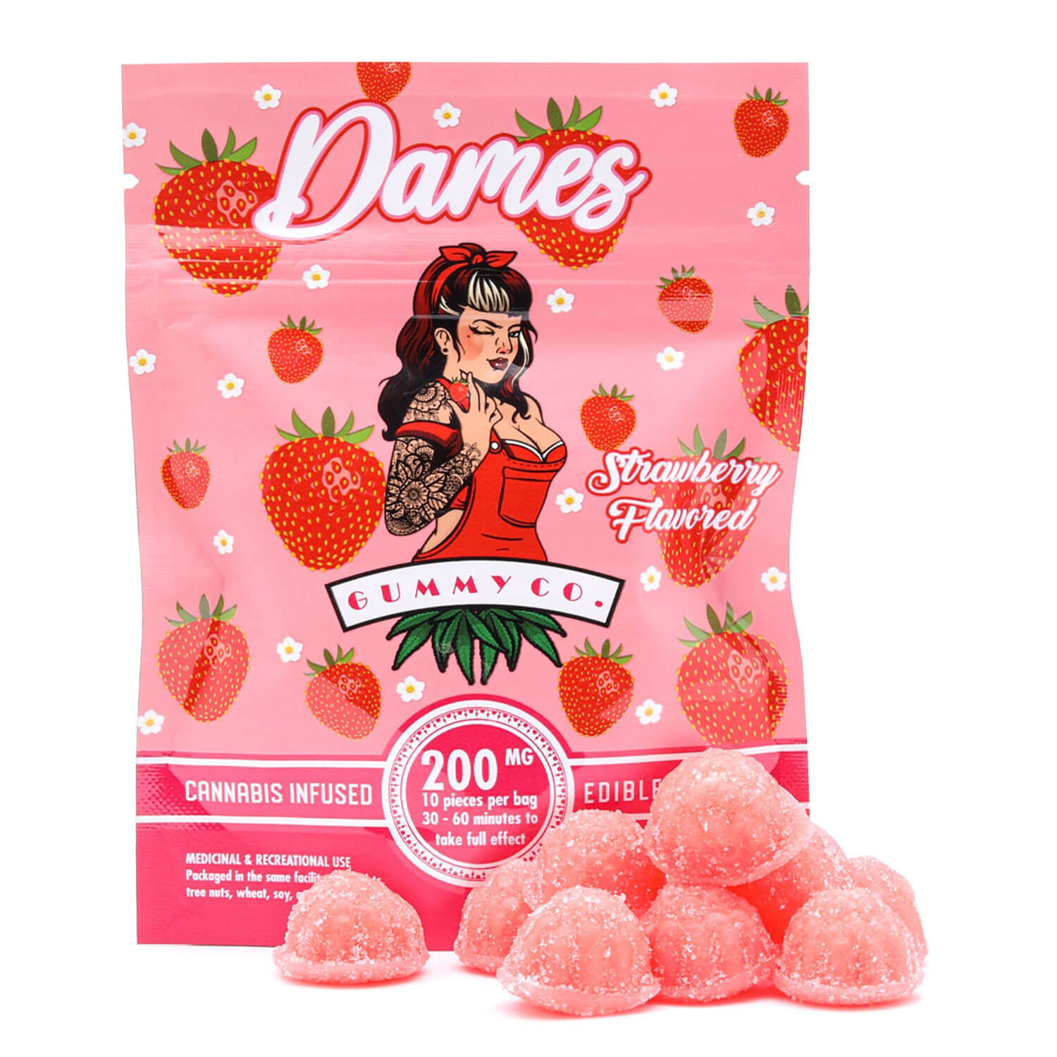 200mg THC Strawberry Gummies (Dames)