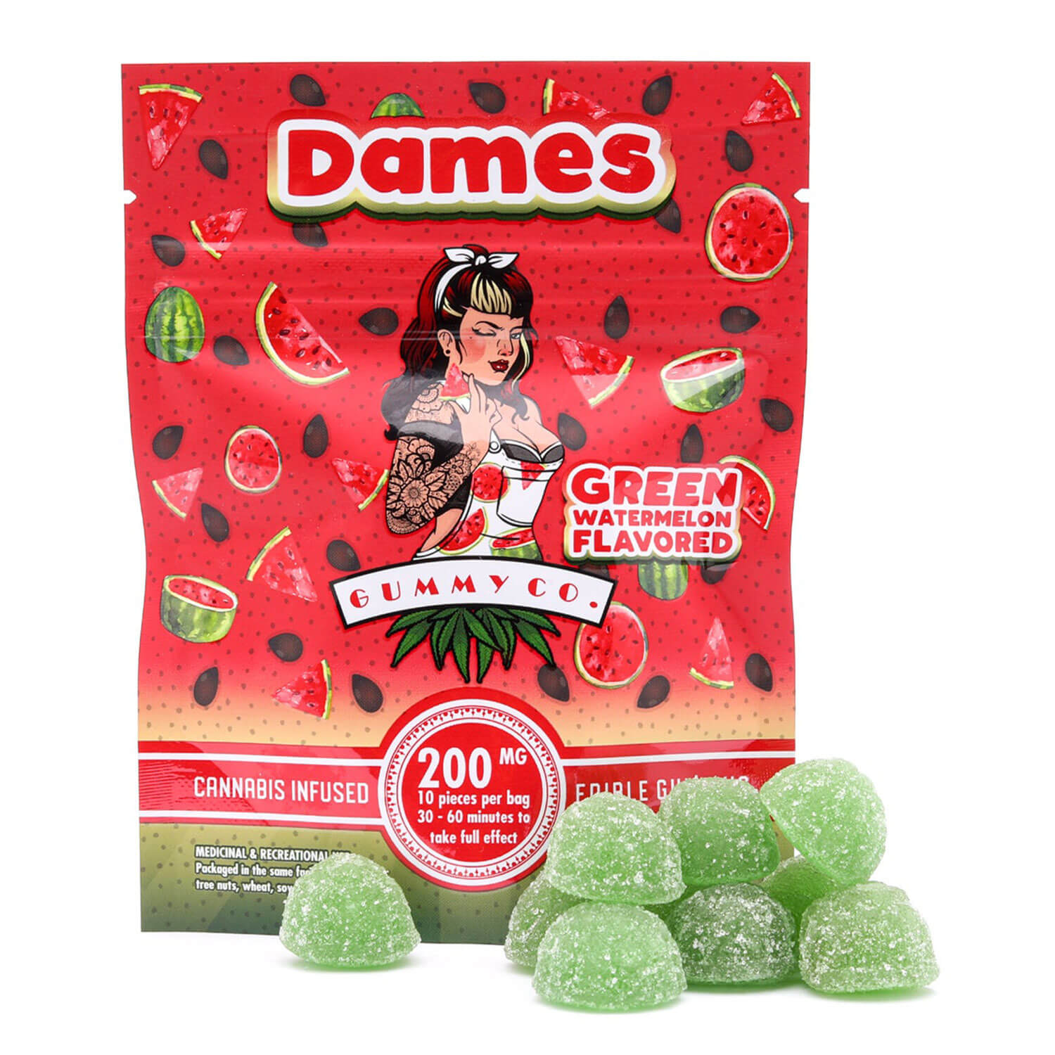 200mg THC Watermelon Gummies (Dames)