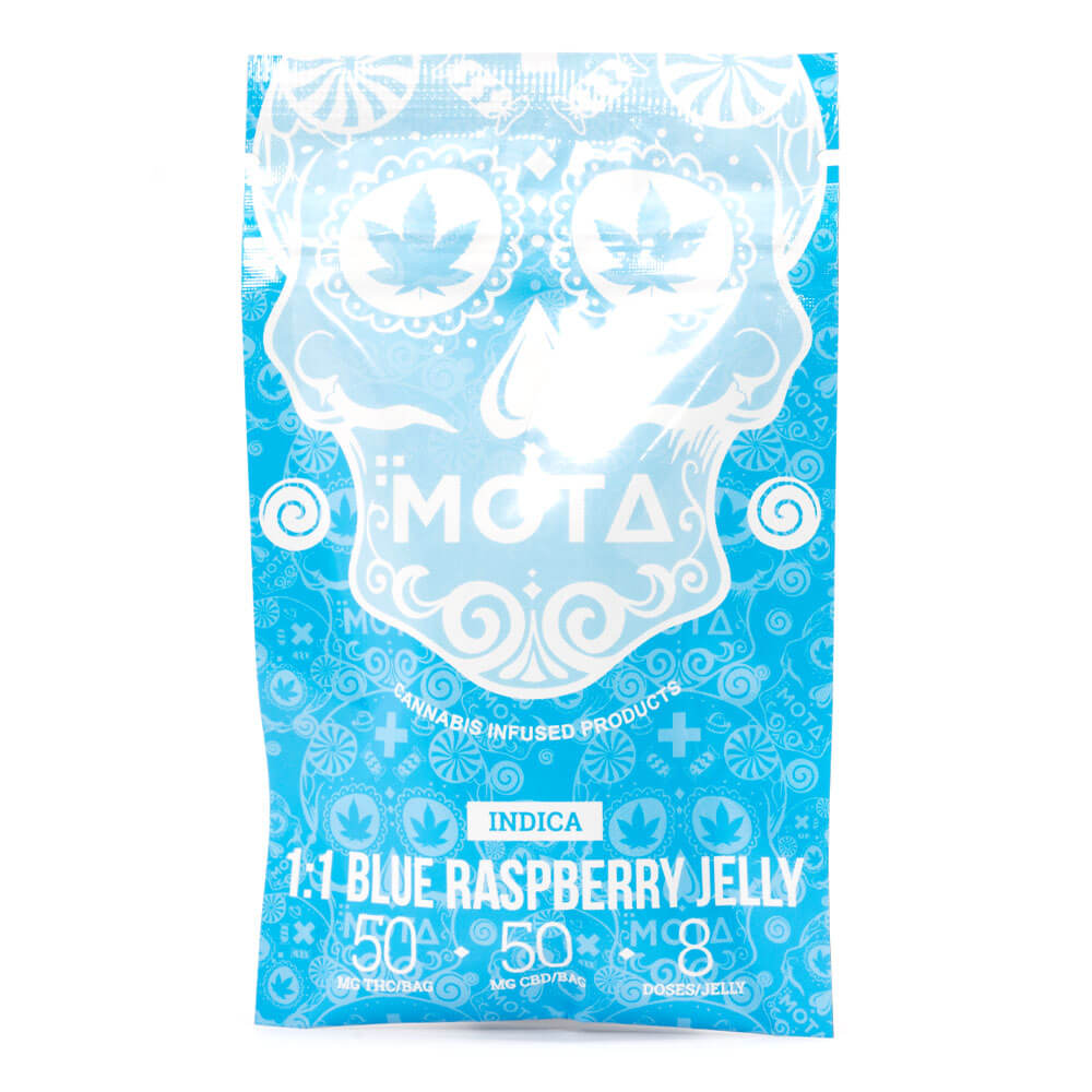 Indica Medicated 1:1 Blue Raspberry Jelly 100mg THC/CBD (Mota)
